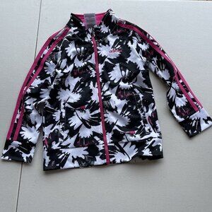 Adidas Girl’s Size 4 Track Jacket Full Zip Up Floral Black Pink White